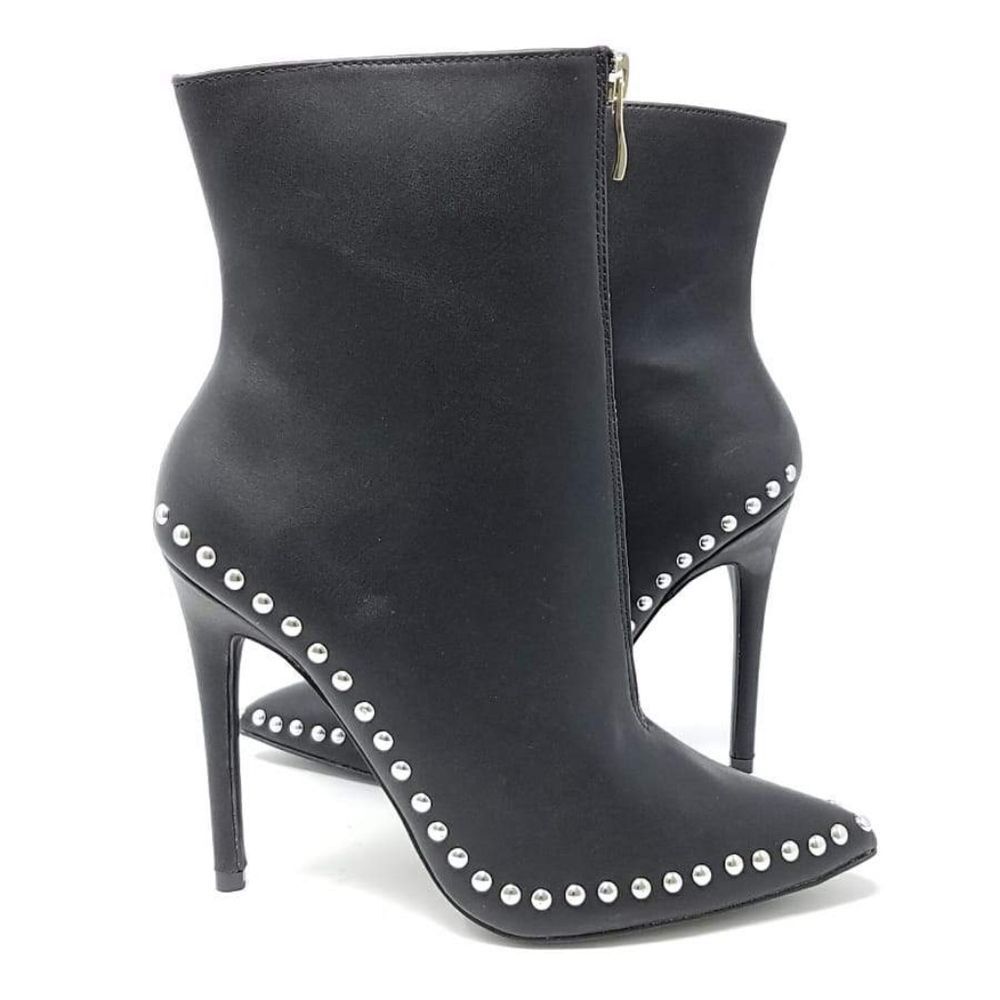 Black studded trim ankle booties - Picture 1 of 8